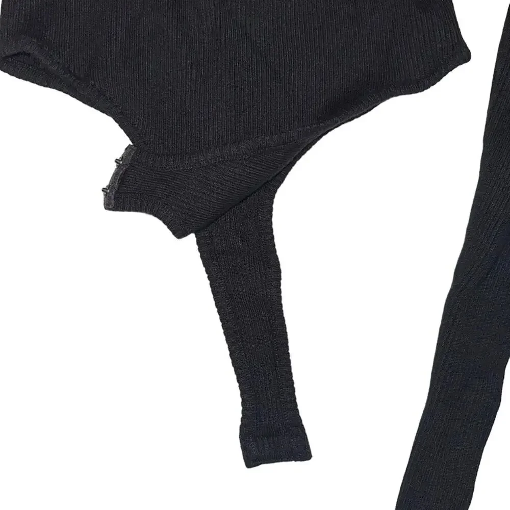ASTR The Label Felice Long Sleeve Back Cut Out Sweater Black Bodysuit MEDIUM